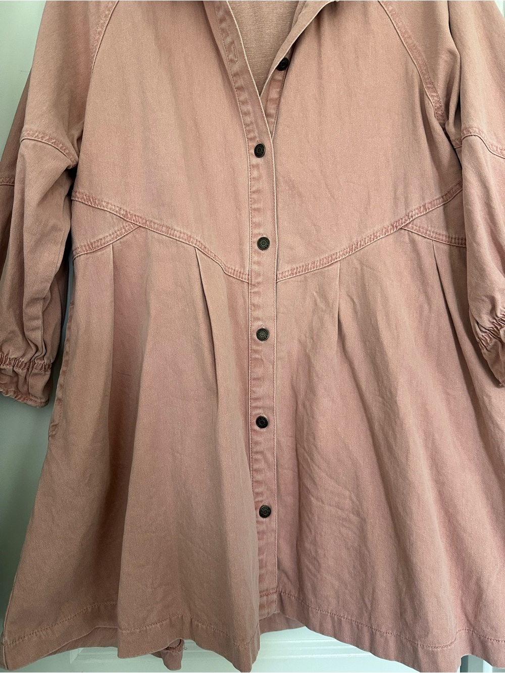 Dusty Rose Button-Front Denim Babydoll Dress - Picture 4 of 5